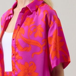 Sugarlips Vibrant Pink and Orange Button Down Shirt